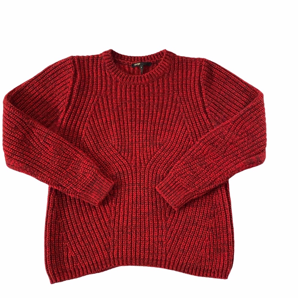 Maje Dublin Red Marled Rib Sweater | 8 MEDIUM - Picture 4 of 11